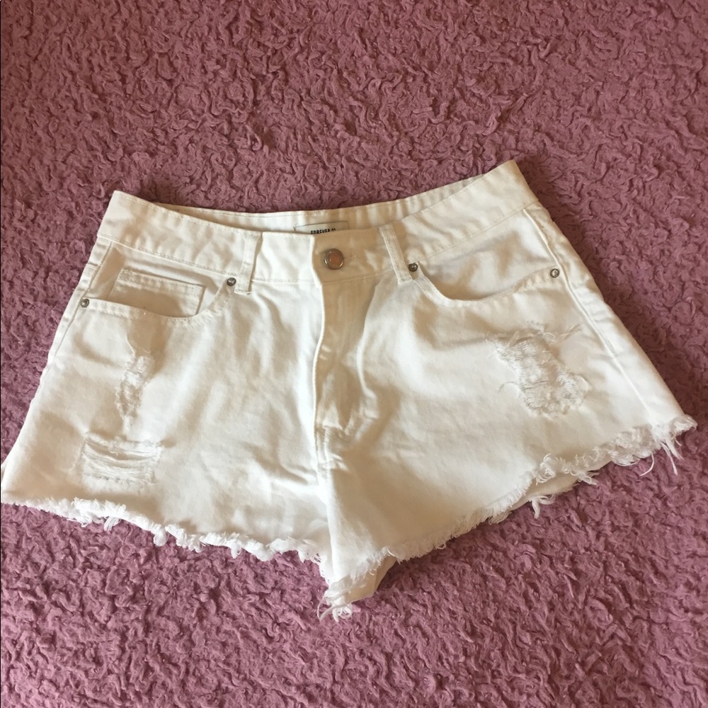 White Distressed Denim Shorts